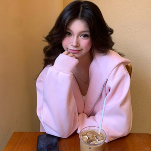 Archivum 美式粉色宽松大廓形感连帽套头卫衣女oversize厚外套潮