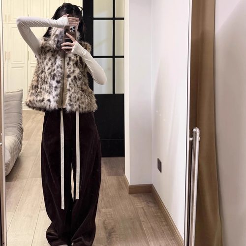 obliviate一忘皆空 豹子女士时髦俏皮渐变雪奶豹皮草马甲短外套潮