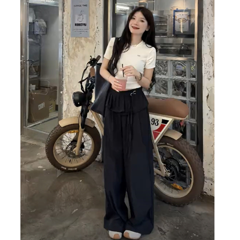 YOYO自制【芭蕾裤】显瘦时尚设计感夏季新款休闲阔腿拖地裤