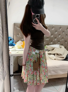 出游度假碎花半身裙女舒适口袋伞裙减龄显瘦法式油画印花A字裙子