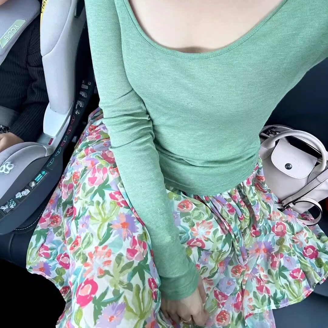 法式油画印花碎花半身裙女舒适口袋伞裙减龄显瘦出游度假A字裙子