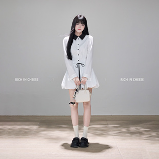 收腰连衣裙 黑色撞色肌理感POLO设计衬衫 RICHINCHEESE 北岛来信