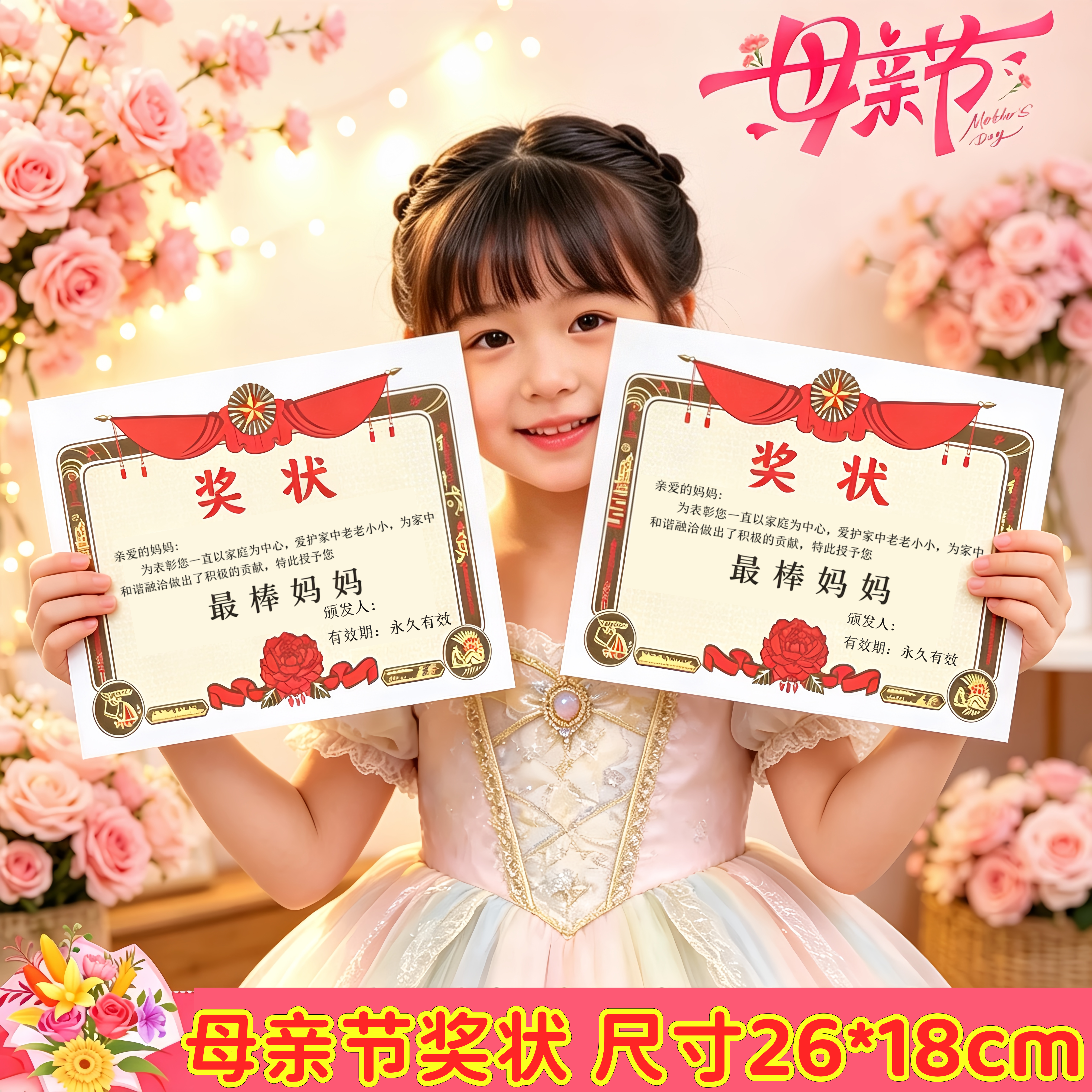 母亲节奖杯奖状花束气球铝膜手拿拍照幼儿园送妈妈小礼品活动装饰图片