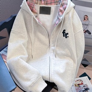 女生秋季超好看连帽卫衣2025春秋新款中大童春装拉链开衫灰色外套