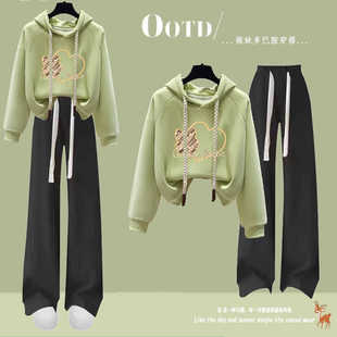 秋装连帽卫衣女款小个子穿搭套装2025新款爆款宽松上衣加厚直筒裤