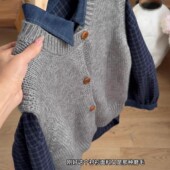 女针织马甲叠穿格纹衬衫 秋装 搭配一整套韩系减龄巨好看套装 两件套