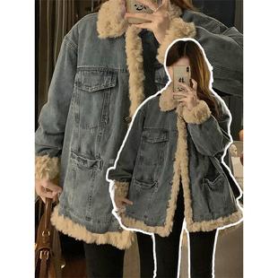 300斤特大码 羊羔毛保暖加厚牛仔外套女高级感百搭棉服棉袄潮 女装