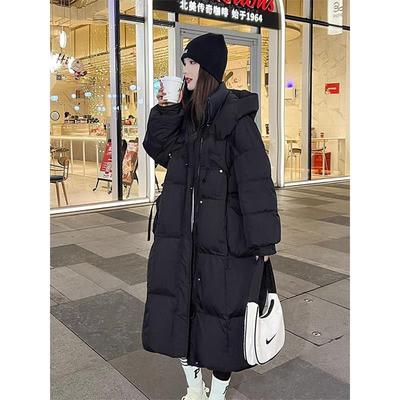 胖mm大码女装中长款黑色棉衣棉服女韩版加厚保暖连帽外套大衣棉袄