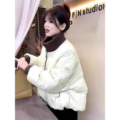 欧洲站立领针织拼接羽绒棉服女冬季新款高级感显瘦百搭面包服外套