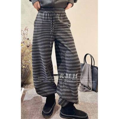 欧洲站2025秋冬新款松紧腰条纹加厚温暖慵懒休闲裤抽绳卫裤171193