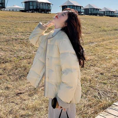 大码女装奶黄色羽绒棉服女冬季胖mm保暖加厚ins宽松减龄气质外套