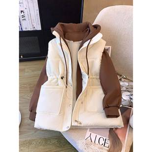 外套 胖mm米色高级感连帽棉服女秋冬加厚保暖遮肉显瘦开衫 大码 女装