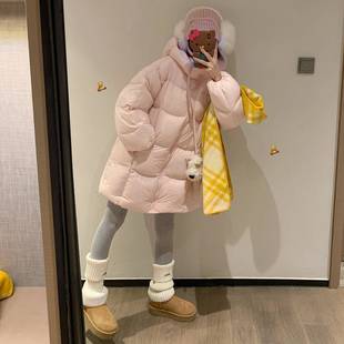 加厚保暖甜美风棉服上衣 胖mm粉色显瘦高级感连帽外套冬季 大码 女装