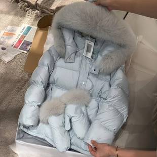 独特漂亮冬装 胖mm蓝色连帽毛领棉服女2025新款 厚外套潮 女装 特大码