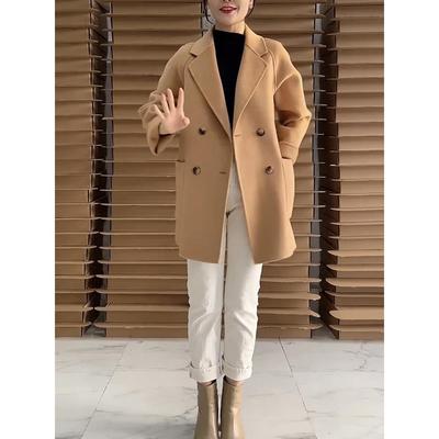 双面羊绒大衣女小个子秋冬季高级感短款宽松呢子羊毛西装毛呢外套