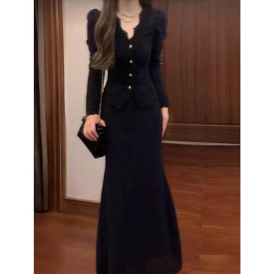 冬季一整套ootd穿搭蕾丝两件套女秋冬内搭新年战袍套装高级感裙子