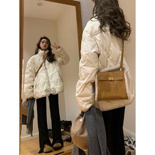 300斤大尺码 百搭设计感保暖加厚棉衣 胖mm日系菱格棉服外套女冬季