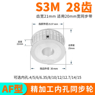 现货同步轮S3M28齿A齿宽21总厚25