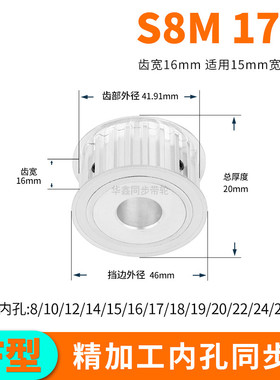 同步轮S8M17齿宽16内孔8 10 12 14 15 17 19 20同步带轮S8M15套装