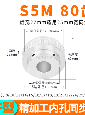 同步轮S5M80齿宽27内孔5 6 8 10 12 14 15 19 20套装定做同步带轮
