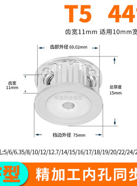 同步轮T544齿宽11内孔121415192024同步带轮HTPA44T5AN14套装定做