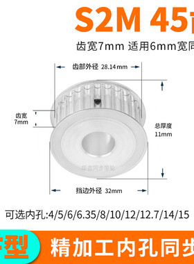 同步轮S2M45齿A齿宽7内孔5/6/6.35/8/10/12同步带轮S2M60套装定做