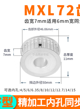 同步轮MXL72齿AF齿宽7内孔3 4 5 6 6.35 8套装定做同步带轮MXL060
