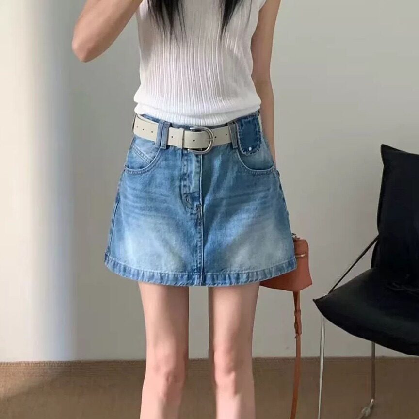 韩系正品高腰牛仔短裙女2026夏季新款配腰带A字显瘦半身裙潮8720