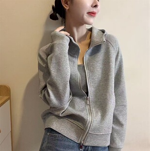 女宽松休闲卫衣小个子外套31278 通勤风连帽拉链开衫 2026春季 新款