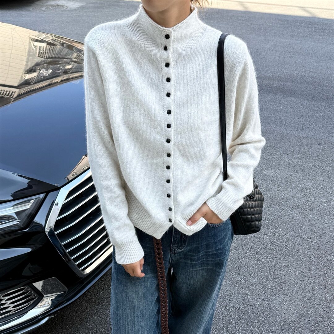 韩系立领针织开衫女2026秋冬新款长袖纽扣毛衣外套百搭上衣ys7150