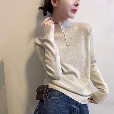 2025冬季新款素雅风半高领羊毛针织衫女百搭修身打底衫毛衣708