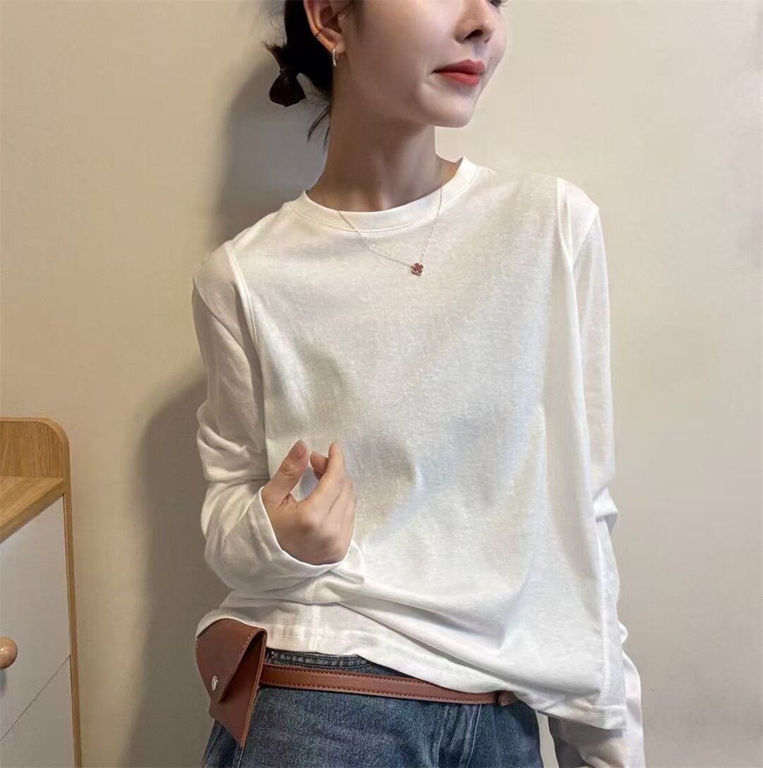 2026春季新款通勤白色长袖T恤女宽松圆领百搭显瘦打底衫上衣31291