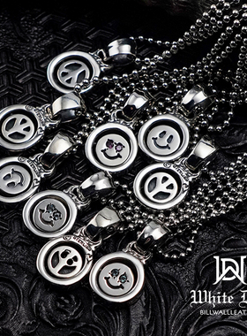 笑脸反战翻转纯银吊坠