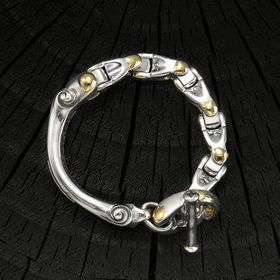 【现货】BWL正品银饰 定制款节点鎏金万向节C形手链手镯 男士B594