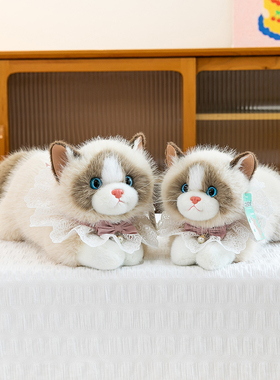 卡通仿真布偶猫咪公仔软乎乎按压会发声的小趴猫玩偶儿童安抚礼物