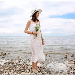 2026春夏秋季清透本白色薄苎麻连衣裙备用宽松打底长款吊带背心