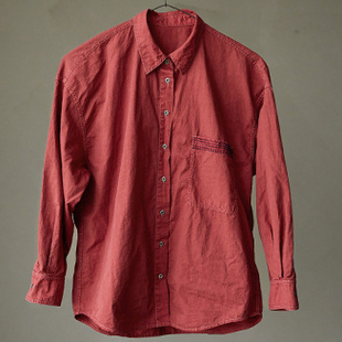 秋季新款文艺复古原创女装红色纯棉软滑凉感宽松休闲音乐家衬衫