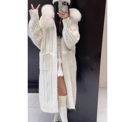 慵懒风连帽毛衣中长款针织开衫