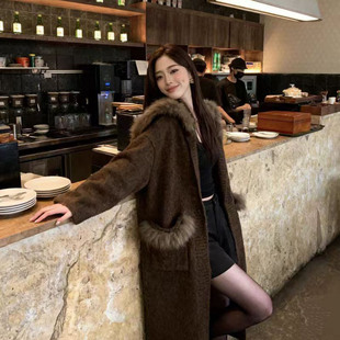 高级感时尚 冬季 女秋冬新款 针织衫 复古加厚保暖大衣 慵懒风毛毛长袖