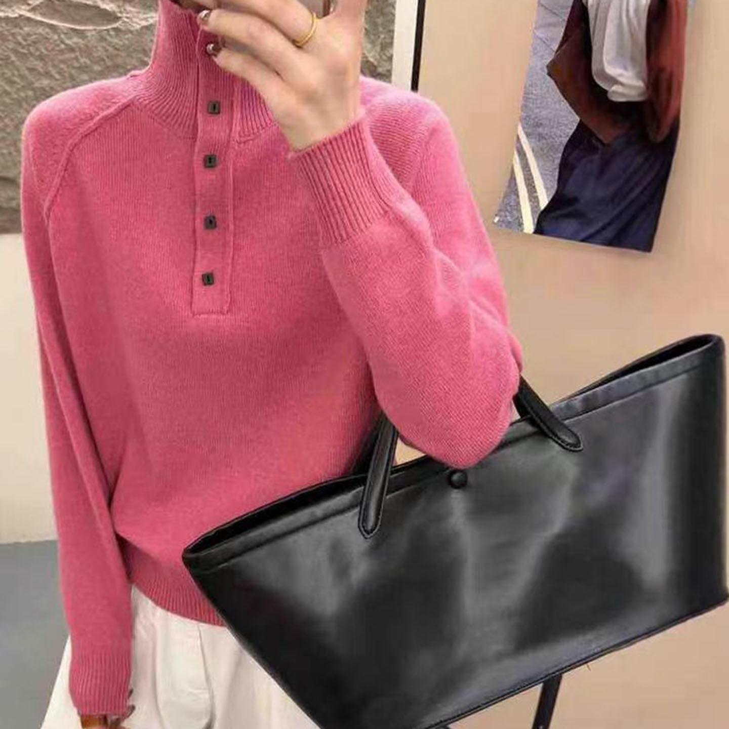 冬季打底衫新款韩系时尚半高领单排扣针织毛衣女时尚宽松气质上衣,女装/女士精品,毛针织衫,淘宝优惠券,粉丝福利购,淘宝优惠卷