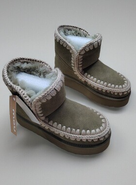 MOU爱斯基摩厚底羊皮毛一体雪地靴女 4.5cm松糕底轻便保暖女短靴