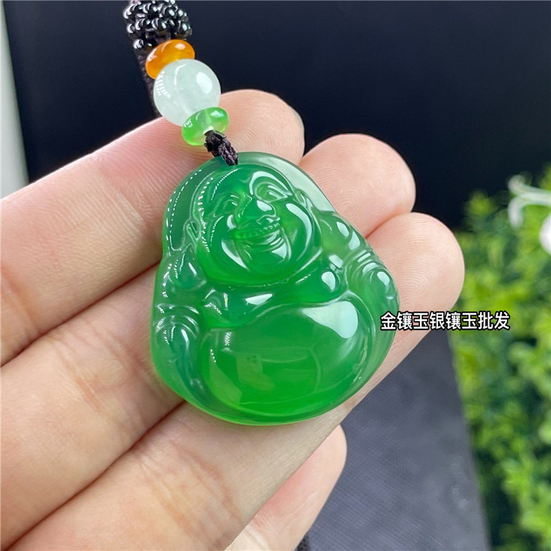 天然冰种宝石玛瑙玉佛挂件吊坠