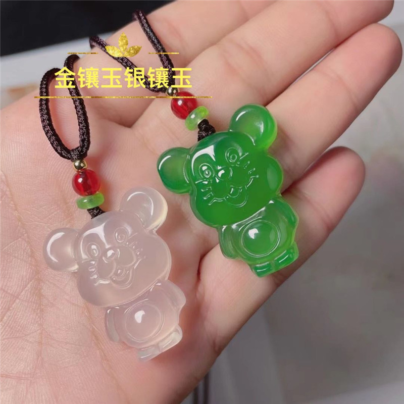 冰种绿玛瑙米老鼠挂件生肖鼠项链十二属相玉挂坠孩子宝宝学生礼物