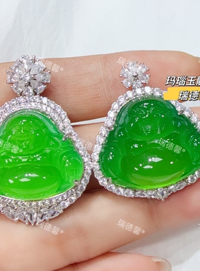绿玉髓佛公吊坠女帝王绿翡翠色