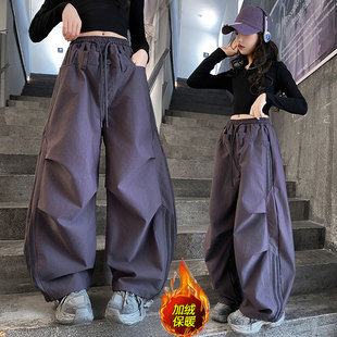 女童裤子春秋2026新款儿童时髦工装裤中大童网红弯刀裤加绒休闲裤