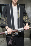 W基地风夏装新款龙腾刺绣汉服开衫衬衫黑色A032/2204/50控68，男装衬衫，电商A032