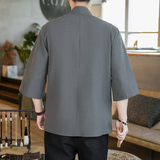 咖啡厅夏季风纯色汉服开衫灰色七分袖铜钱道袍A032/KS006/60，男装衬衫，电商A032