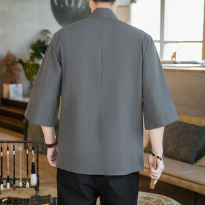 咖啡厅夏季风纯色汉服开衫 灰色七分袖铜钱道袍A032/KS006/60图片
