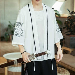 咖啡厅 风夏装银龙刺绣汉服开衫衬衫白色 A032/2202/50控68图片