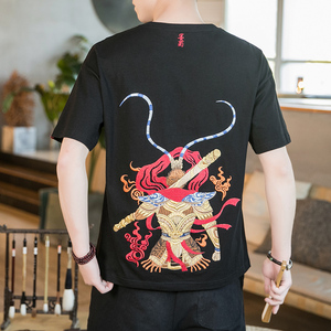 咖啡厅 风重工大圣刺绣情侣短袖T恤灰色版权A032/T101/65图片